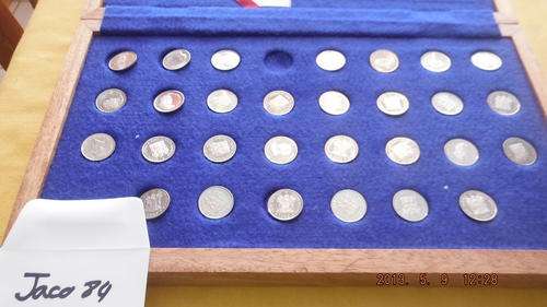 BEAUTIFUL PROOF 5 CENT COINS ALL DIFFERENT DATES IN WOODEN DISPLAY BOX