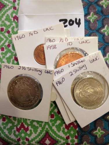 1960 SA UNION UNC SET 1/4 PENNY, 1 PENNY , SICPENCE TO 2 1/2 COINS