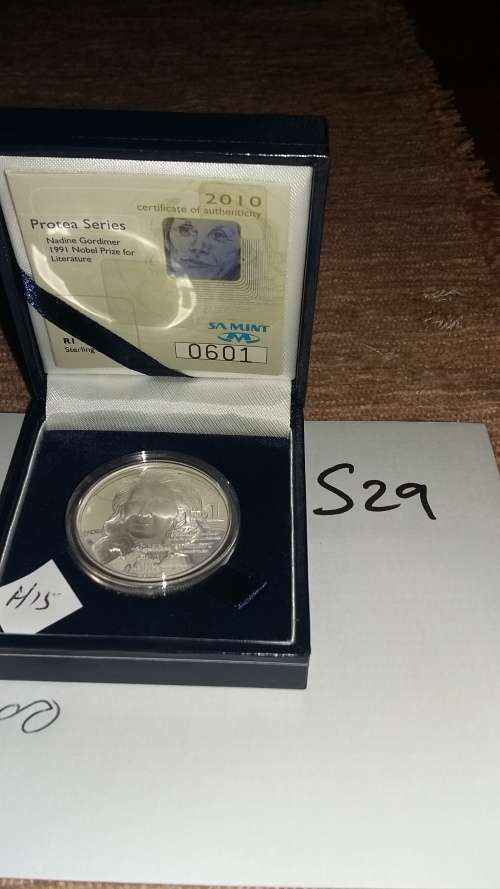 2010 SA SILVER PROOF R1 - GORDIMER WITH CERTIFICATE
