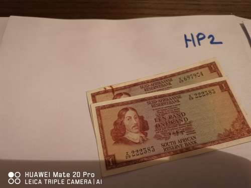 2 x R1 banknotes tw DE Jongh