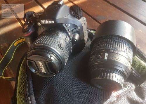 Nikon D5200 plus 2 lenses, Delsey bag and Nikon shutter release