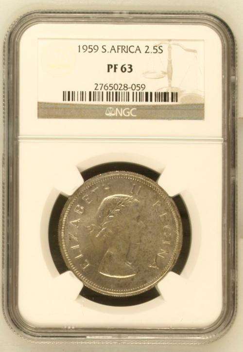 Late Entry :-: 1959 Silver Half-Crown (2.5s) - NGC graded PF63