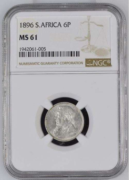 1896 ZAR Sixpence in Mint State - NGC MS61