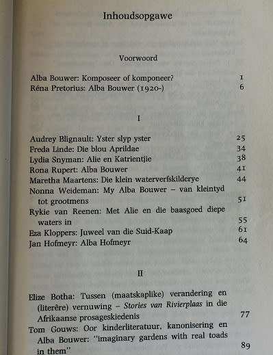 `n Huldiging van Alba Bouwer--Die blink uur van mooi dinge. Saamgestel deur Thomas van der Walt