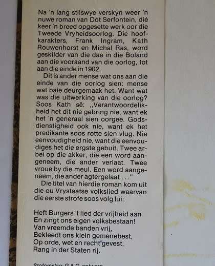 Rang in der Staten Rij deur Dot Serfontein. Roman oor die Tweede Vryheidsoorlog.