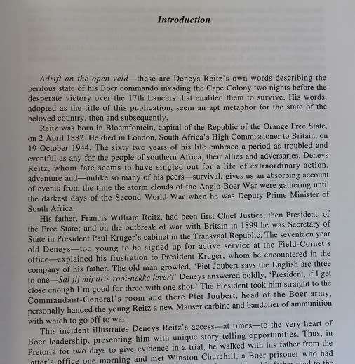 Adrift on the open veld the Deneys Reitz Trilogy. The Anglo-Boer War and its aftermath