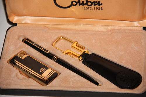 VINTAGE!! 1900s Colibri Black Box Set (Ballpoint, Lighter & Key Chain) Never Been Used