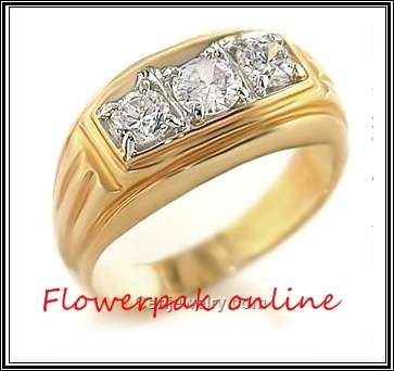 GORGEOUS 1.5CT SIMULATED DIAMONDSX3 GENTS WEDDING RING