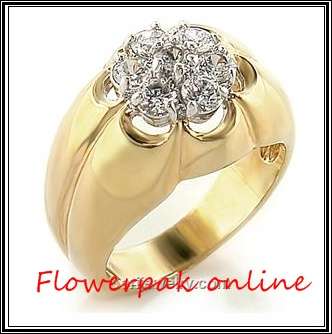 FOR THE MODERN DAY MAN 3CT SIMULATED DIAMOND 18KT PLT GOLD GENTS RING