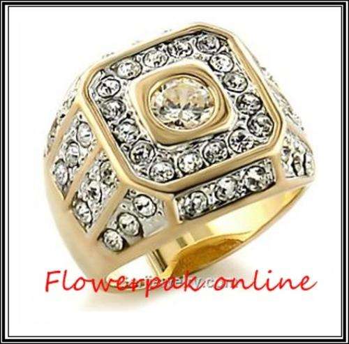 FOR THE BOLD MAN 3CT SIMULATED DIAMOND 18KT GOLD PLT GENTS RING