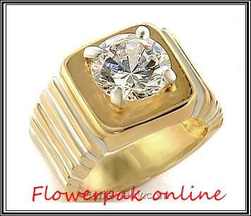 TWO-TONE GORGEOUS 3CT SIM DIAMOND 18KT PLT GOLD GENTS RING
