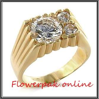 NEVER SEEN BEFORE, 3CT SIMULATED DIAMOND 18CT PLT GOLD GENTS RING