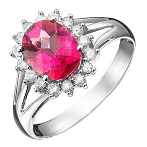 CERTIFIED 2.89CT PINK TOPAZ & DIAMOND RING 14KT W GOLD