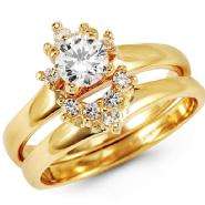 14K Yellow Gold White CZ Wedding Ring Set
