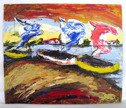 THREE BOATS - ACRYLIC ON BOARD - LOT 1