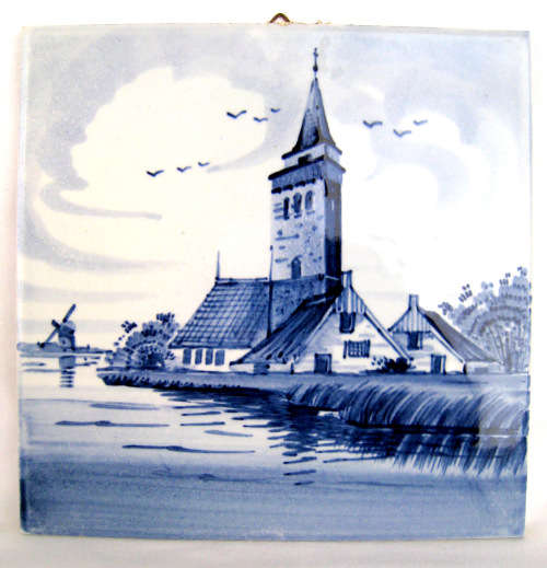 Blue & white hand painted Delfts Holland Tile
