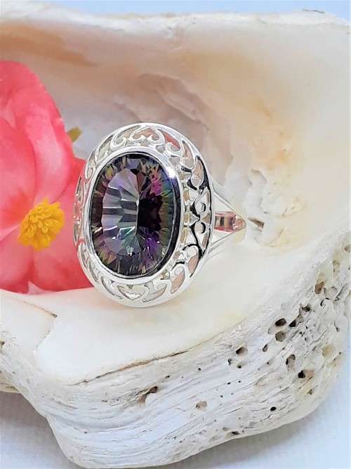 Natural Rainbow Mystic Topaz Sterling Silver Ring - Size R