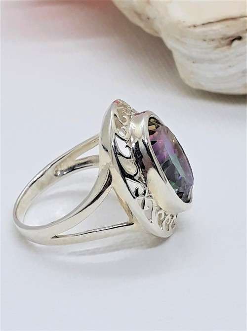 Natural Rainbow Mystic Topaz Sterling Silver Ring - Size R