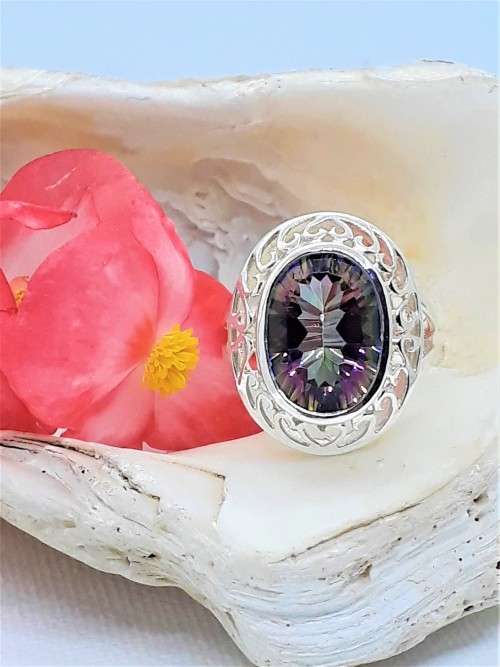 Natural Rainbow Mystic Topaz Sterling Silver Ring - Size R