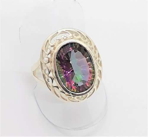Natural Rainbow Mystic Topaz Sterling Silver Ring - Size R
