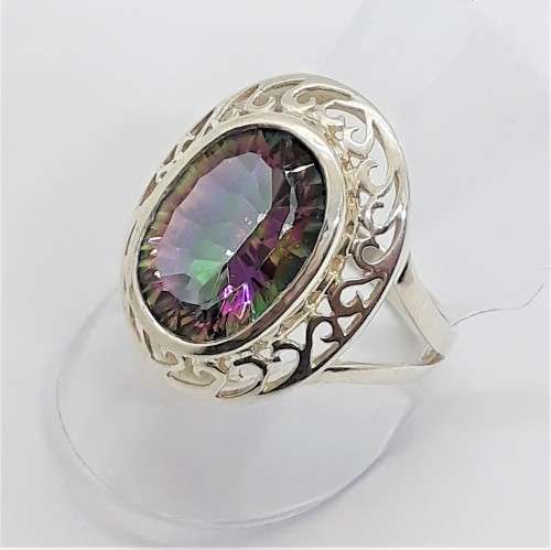 Natural Rainbow Mystic Topaz Sterling Silver Ring - Size R