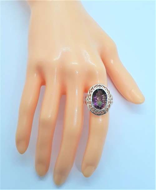 Natural Rainbow Mystic Topaz Sterling Silver Ring - Size R