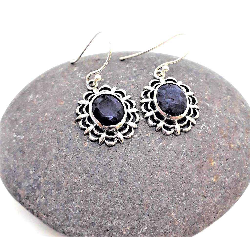Natural Black Onyx Sterling Silver Dangle Earrings