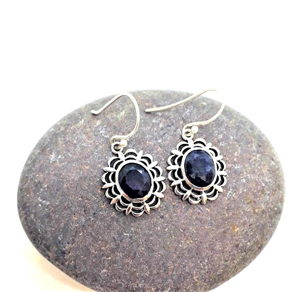 Natural Black Onyx Sterling Silver Dangle Earrings
