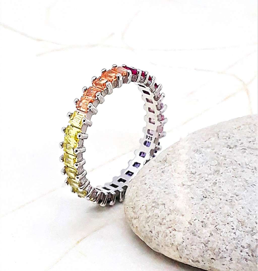 Multi-colour Cubic Zirconia Sterling Silver Ring
