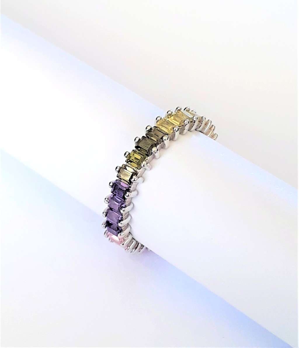 Multi-colour Cubic Zirconia Sterling Silver Ring