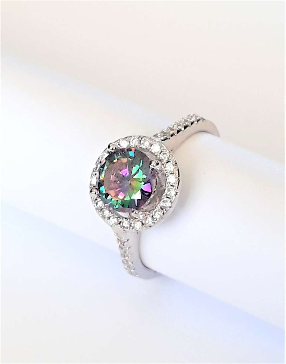 Natural Mystic Topaz Sterling Silver Ring