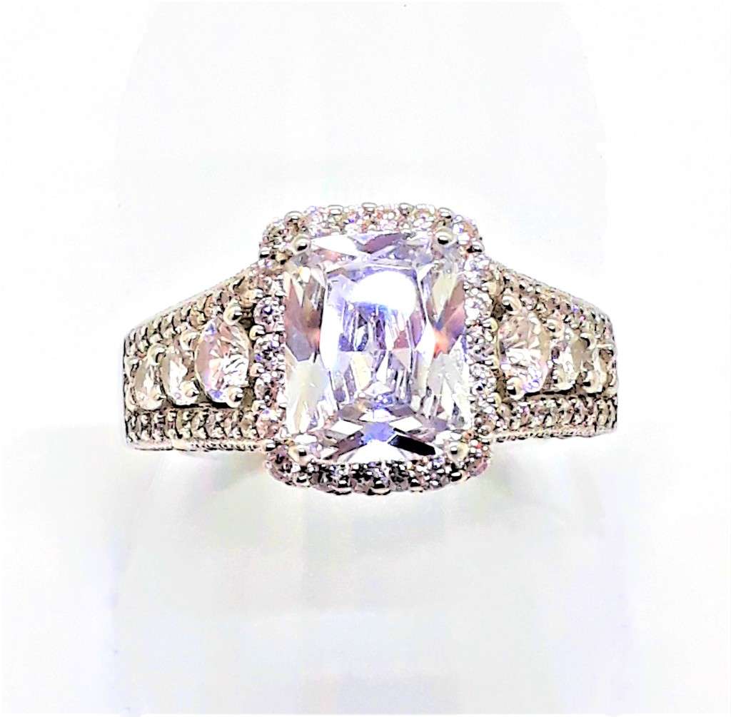 Cubic Zirconia Dress / Engagement type Sterling Silver Ring - 5.6g