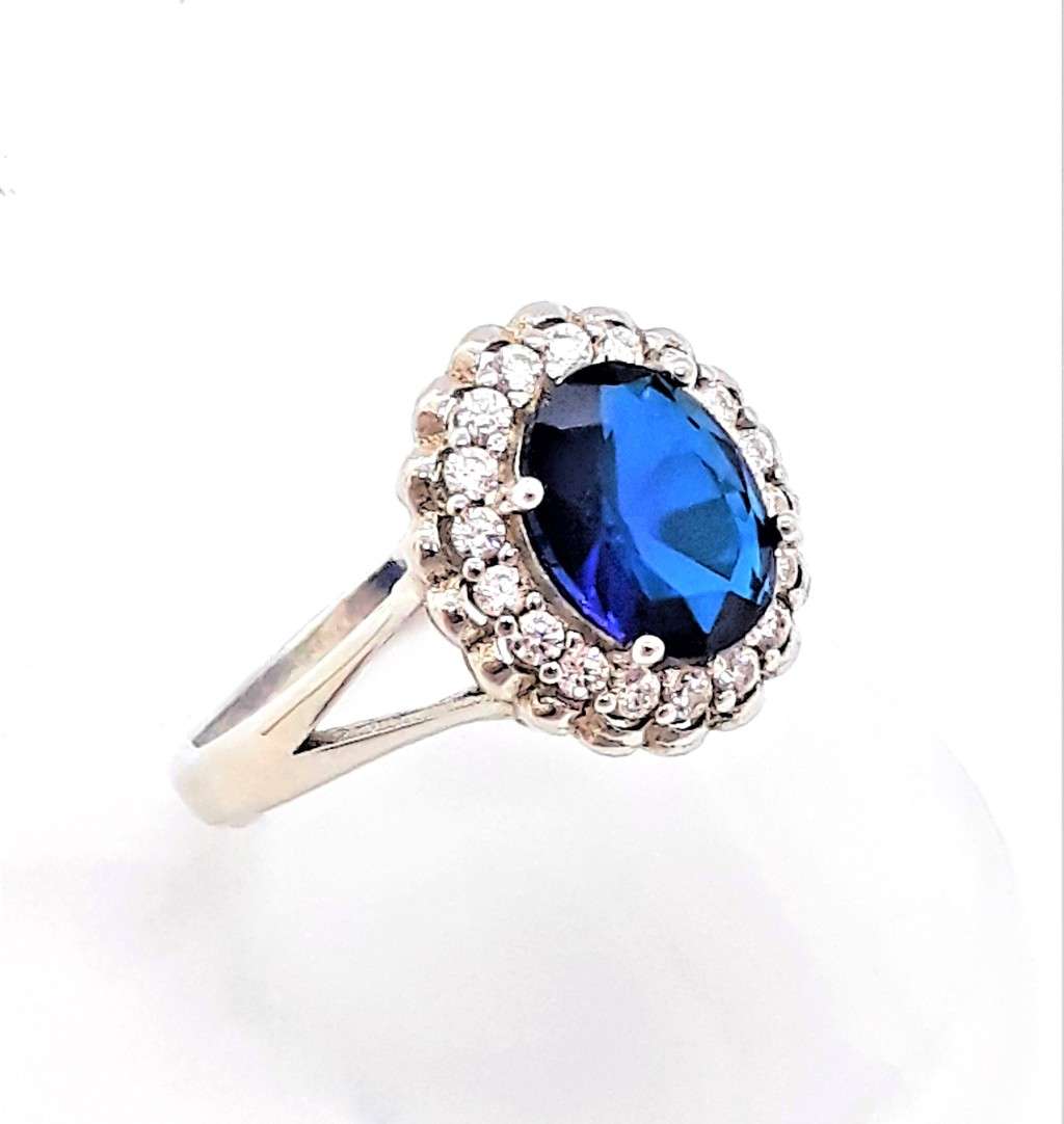 Royal Blue Cubic Zirconia Sterling Silver Ring