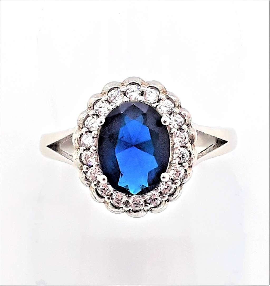 Royal Blue Cubic Zirconia Sterling Silver Ring