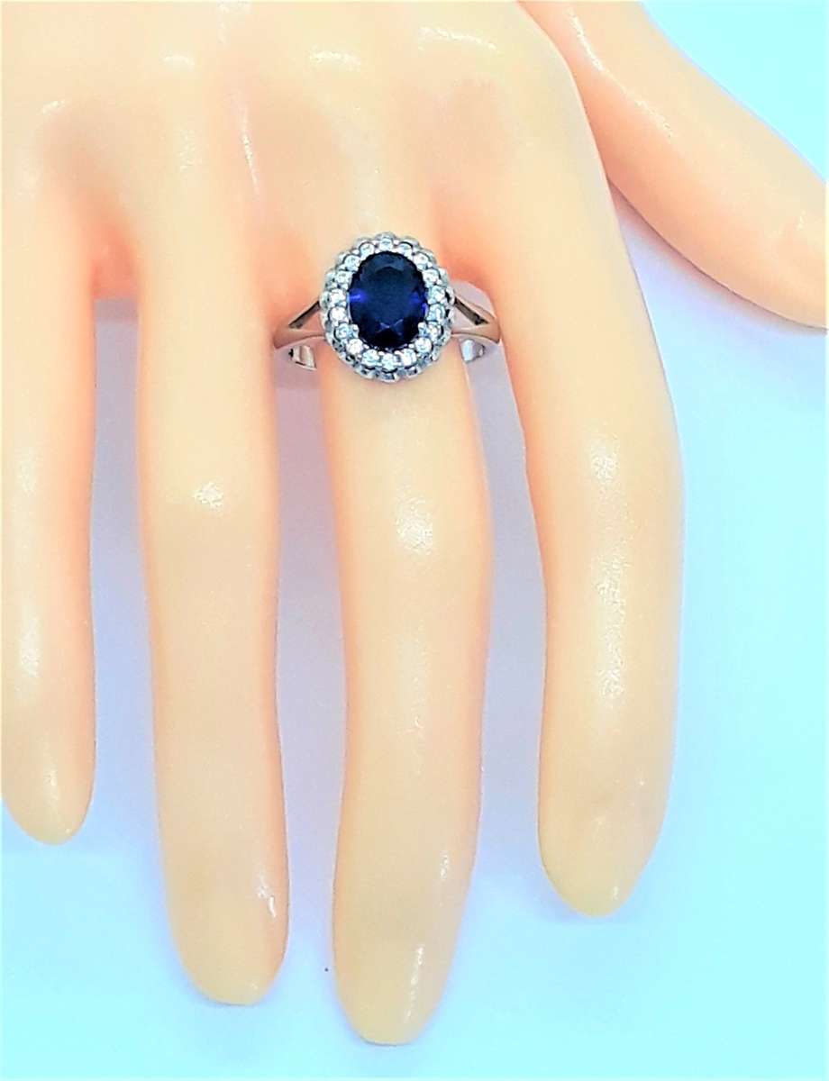 Royal Blue Cubic Zirconia Sterling Silver Ring