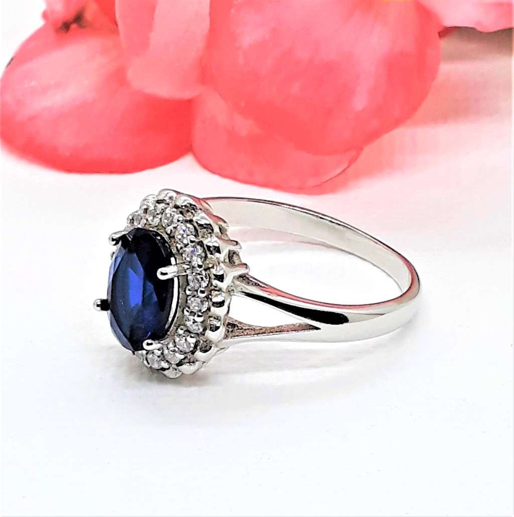 Royal Blue Cubic Zirconia Sterling Silver Ring