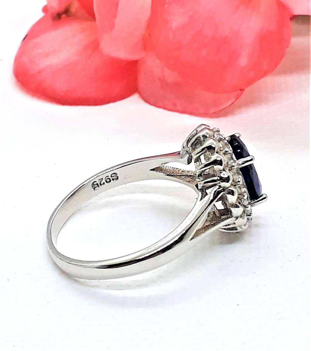 Royal Blue Cubic Zirconia Sterling Silver Ring