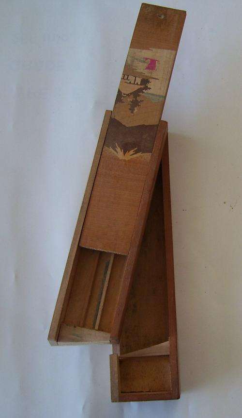 Vintage wooden sliding top pencil box
