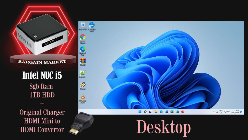 Intel NUC5I5RYH NUC i5-5250U 1.6 GHz to 2.7 GHz 8GB RAM 1TB HDD PC + Free HDMI Mini to HDMI Adaptor