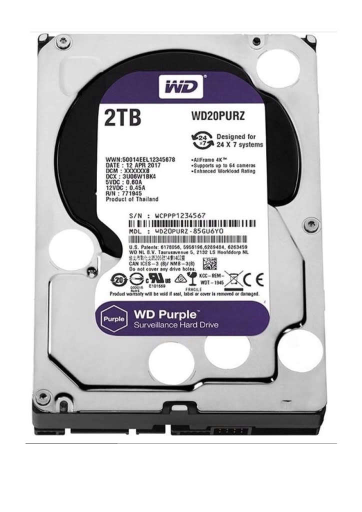 Western Digital 2TB WD Purple Surveillance Internal Hard Drive HDD - SATA 6 Gb/s, 64 MB Cache, 3.5"