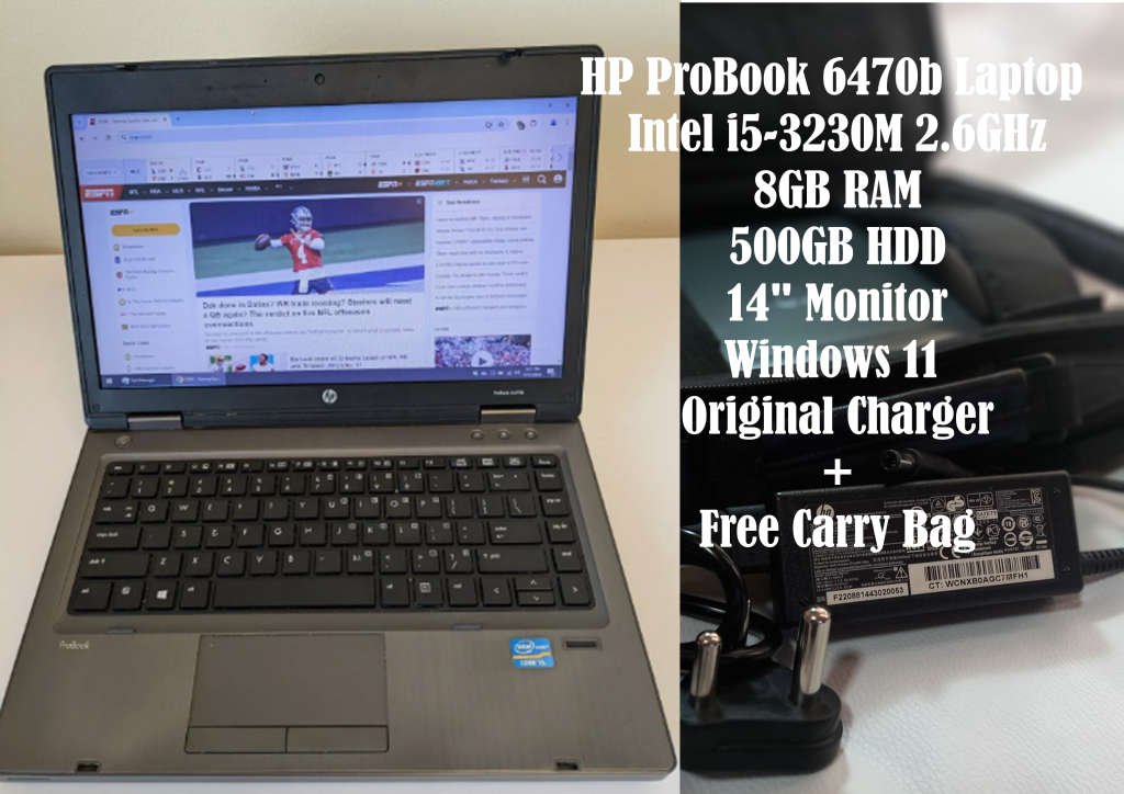 HP ProBook 6470b Laptop 14" Intel i5-3230M 2.6GHz 8GB 500GB HDD Win11 + Free Laptop Bag