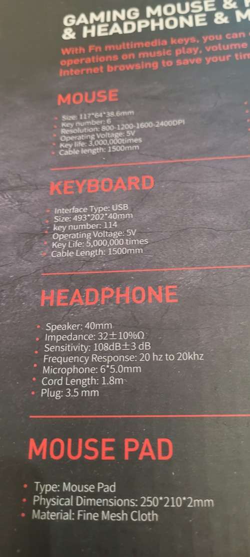 Gamenote Backlit Keyboard/Mouse + headphones and mouse pad