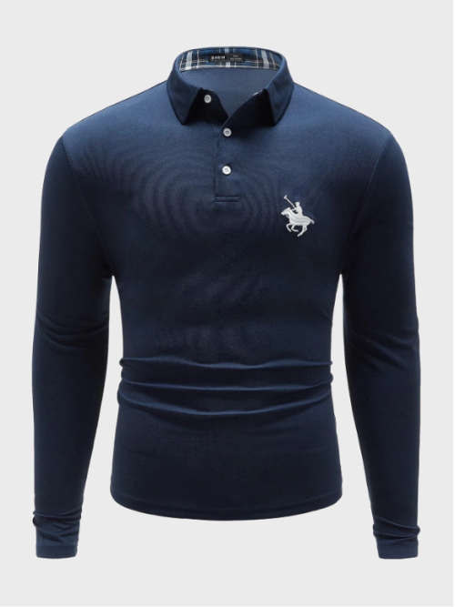 Men Figure and Horse Embroidery Polo Shirt