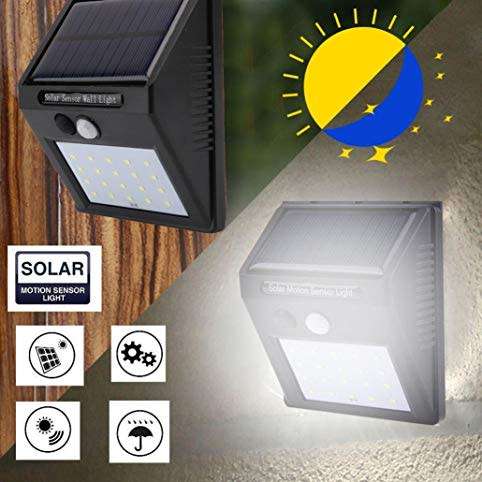20 LED Solar Power Wall Light, PIR Motion Sensor, Waterproof, Night Sensor & Eco-friendly