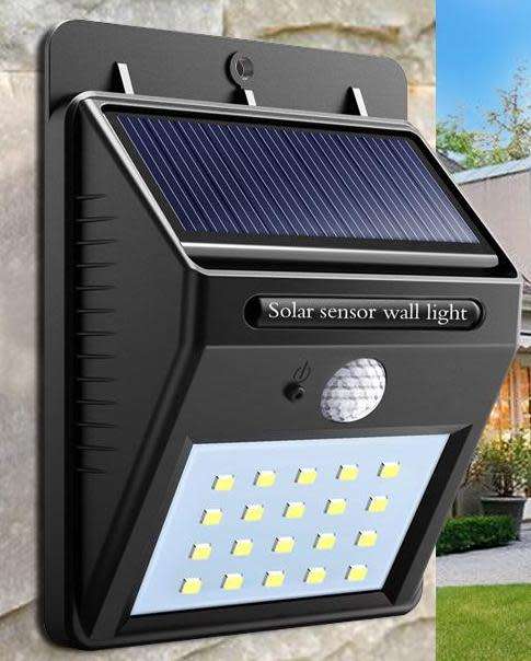 20 LED Solar Power Wall Light, PIR Motion Sensor, Waterproof, Night Sensor & Eco-friendly