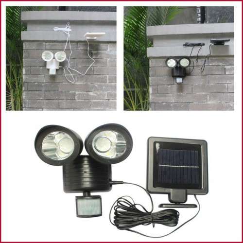 BRAND NEW!! 22 LED Twin Head Solar Security Light - PIR Sensor Activated - Lamps Swivel and Tilt!!