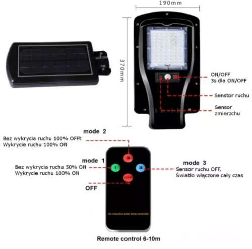 30W LED Solar Street Light + Remote, PIR Motion Sensor, Waterproof, Night Sensor & Eco-friendly