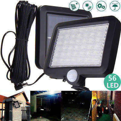 56 LED Solar Charged LED Light - PIR Motion Sensor Detection Wall Lamp
