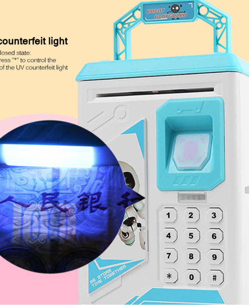 NEW!! Electronic Piggy Bank with Fingerprint & Password Function, Music, UV Lamp - LIKE A REAL ATM!!