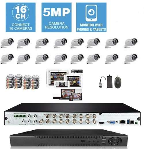 DIY - 16 Channel 5MP AHD Latest Software CCTV System + HDMI + Phone Viewing + Waterproof Cameras